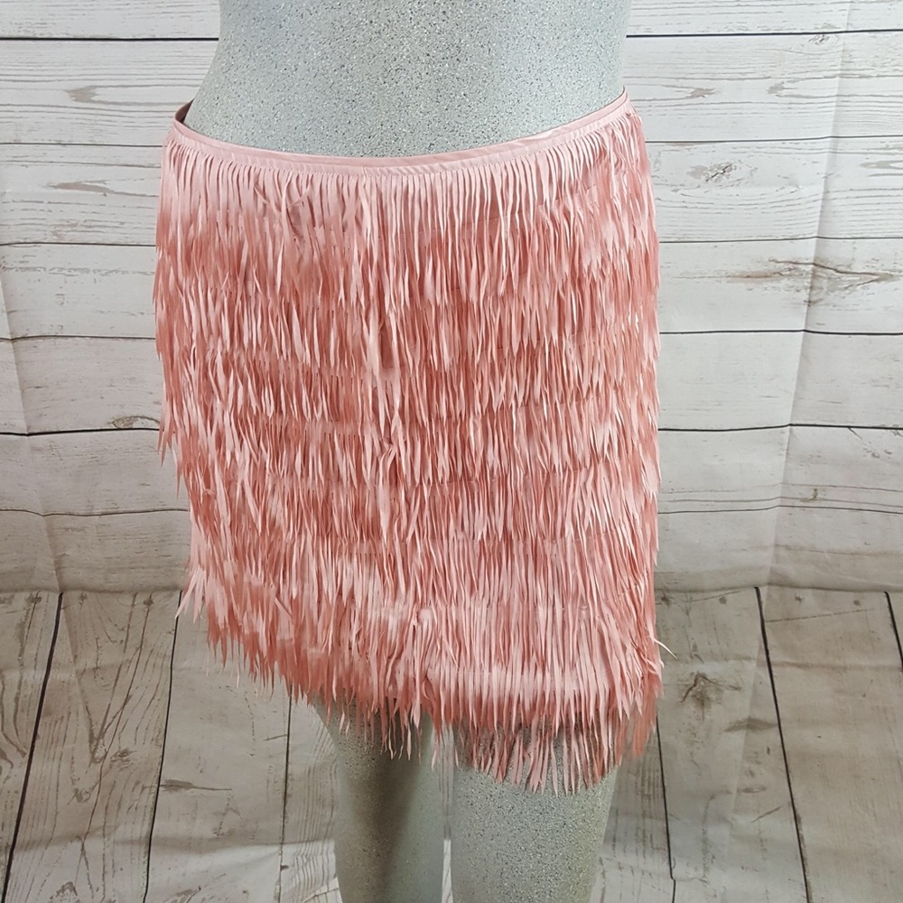 Mare Mare  Fringed Mini Skirt Light Pink Side Zip